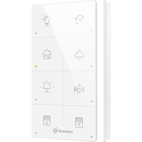 GRENTON Panel dotykowy szklany biały ikonowy 8-przyciskowy natynkowy, TOUCH PANEL +8B, TF-Bus, CUSTOM ICONS white | TPA-408-T-02