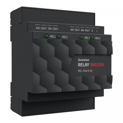 GRENTON RELAY 4HP INRUSH, moduł 4 wyjść przekaźnikowych, wysokoprądowy inrush 120A, DIN, TF-Bus | REL-204-D-02