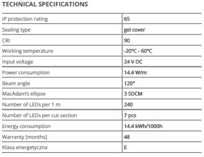 KLUŚ Taśma LED KWP-GHD40-1440-24V 1mb | IP65 KLUŚ Taśma LED KWP-GHD40-1440-24V 1mb | IP65